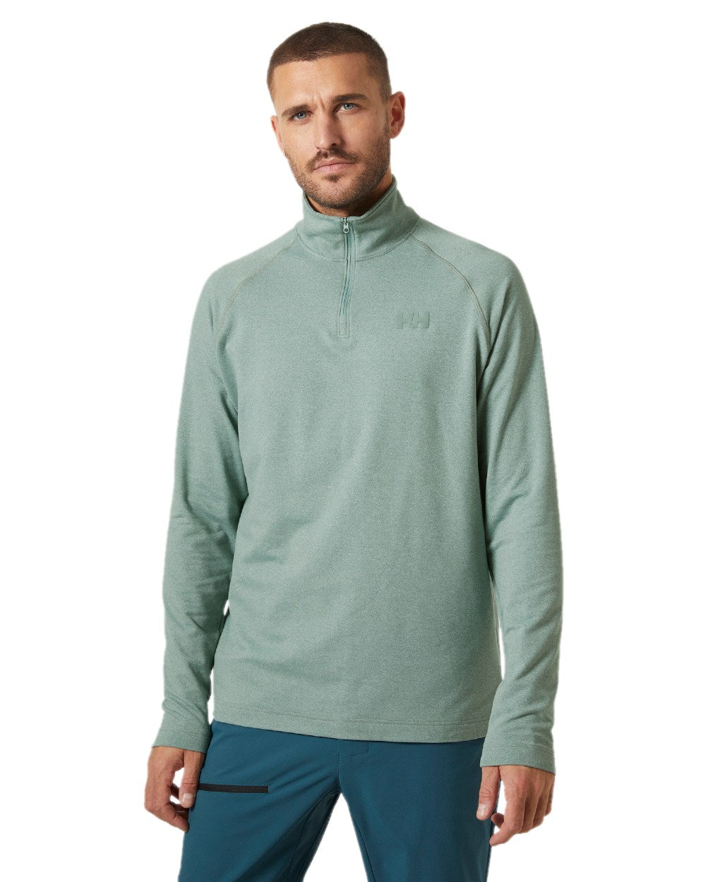 Cactus Coloured Helly Hansen Mens Verglas Half-Zip Midlayer on white background 