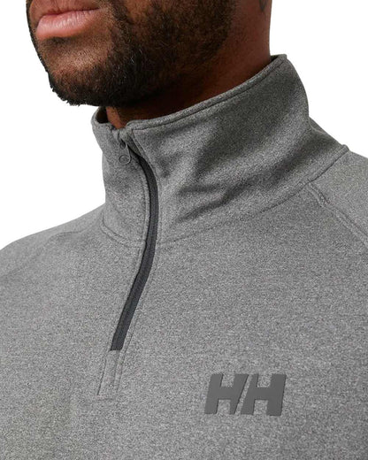 Ebony Coloured Helly Hansen Mens Verglas Half-Zip Midlayer on white background 