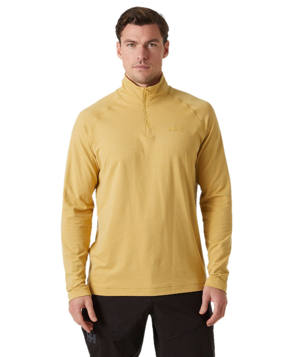 Sand Coloured Helly Hansen Mens Verglas Half-Zip Midlayer on white background 