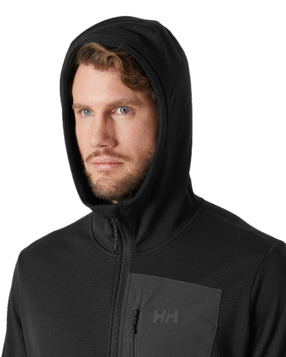 Black Coloured Helly Hansen Mens Versalite Hooded Fleece Jacket on white background 