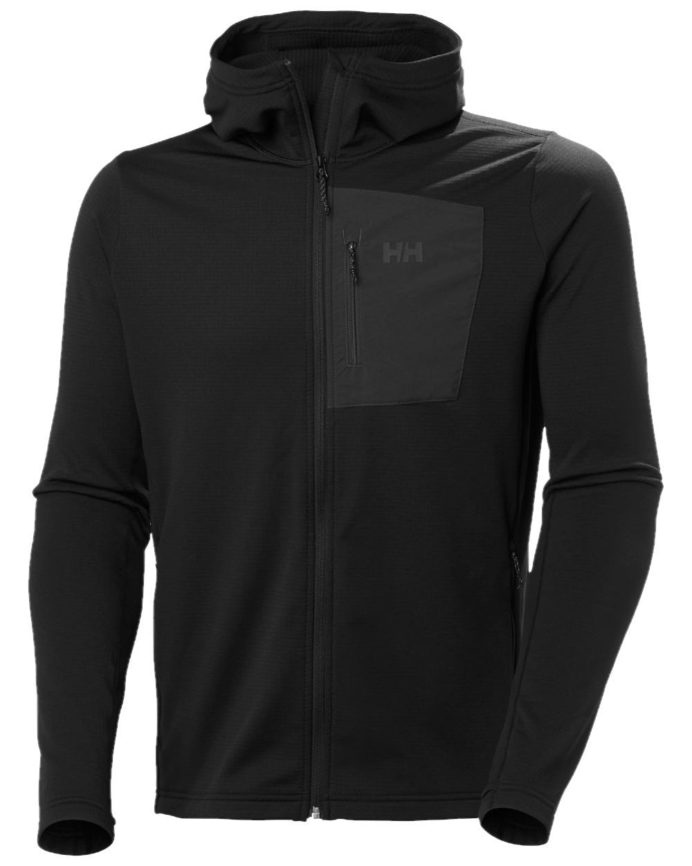 Black Coloured Helly Hansen Mens Versalite Hooded Fleece Jacket on white background 