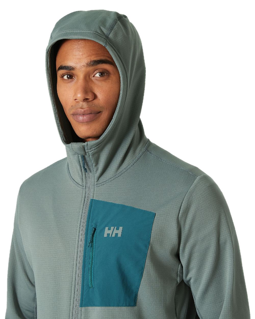 Grey Cactus Coloured Helly Hansen Mens Versalite Hooded Fleece Jacket on white background 