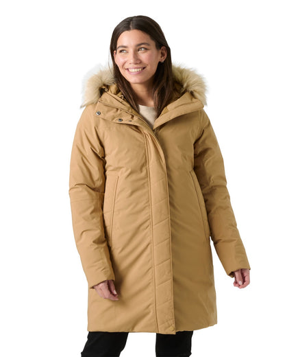 Beige Coloured Helly Hansen Womens Nesna Parka on White Background 