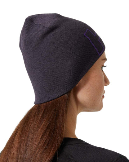 Black Grape Coloured Helly Hansen Outline Beanie on white background 