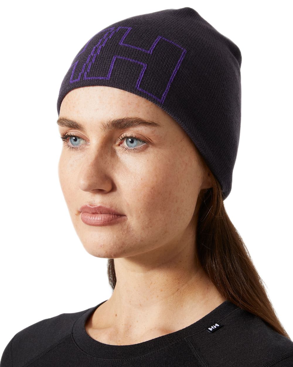 Black Grape Coloured Helly Hansen Outline Beanie on white background 