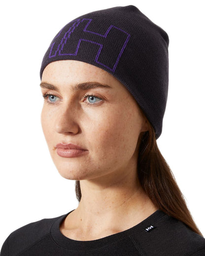 Black Grape Coloured Helly Hansen Outline Beanie on white background 