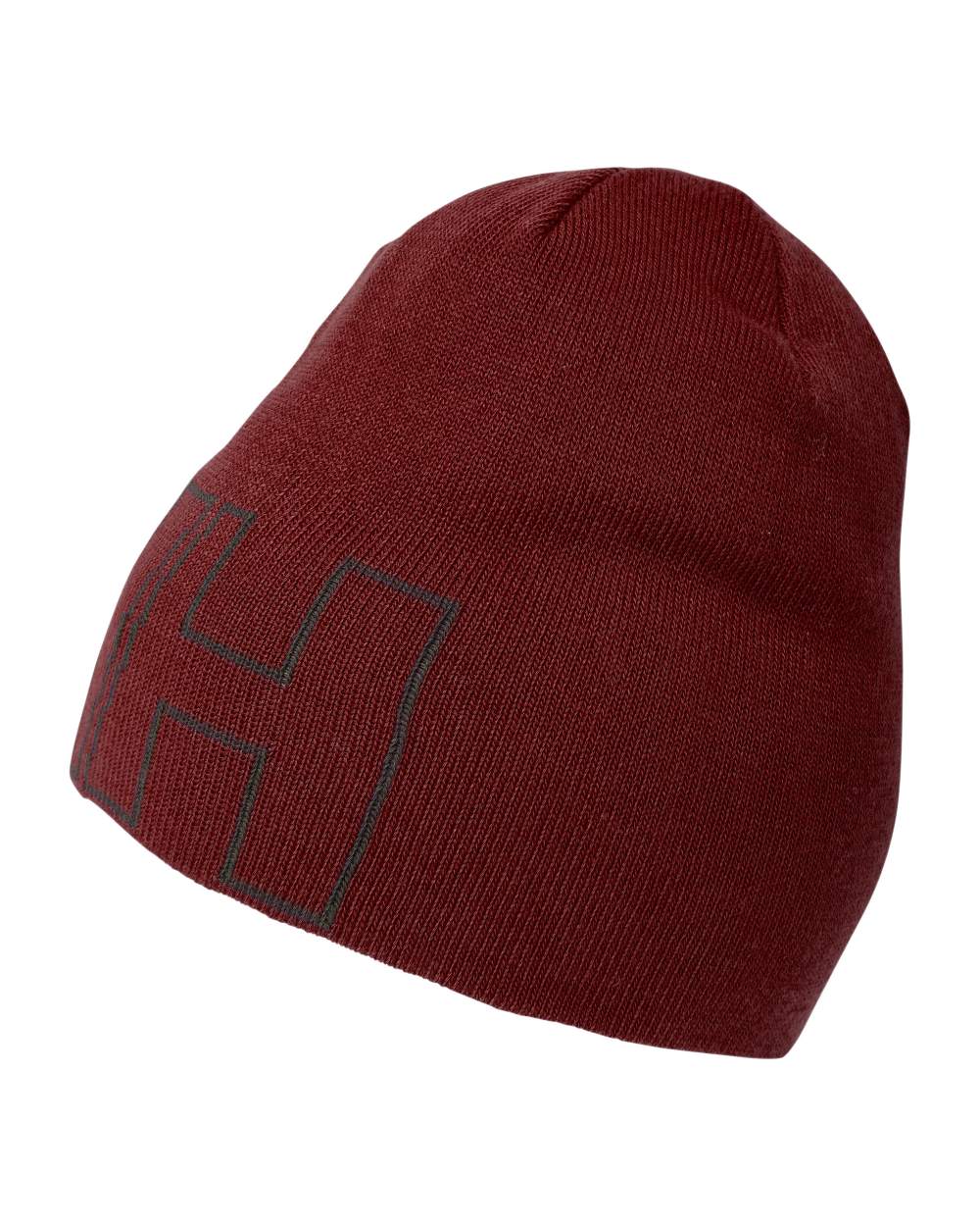 Mars Red Coloured Helly Hansen Outline Beanie on white background 