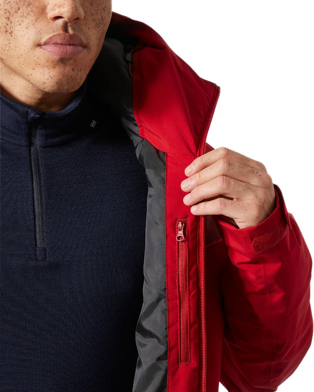 Red Coloured Helly Hansen Panorama 2.0 Insulated Jacket on white background 