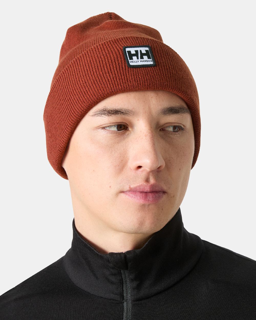 Iron Oxide Coloured Helly Hansen Urban Cuff Beanie on White Background 