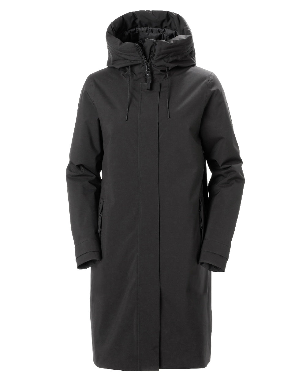 Black coloured Helly Hansen Victoria Insulated Rain Coat on white background 