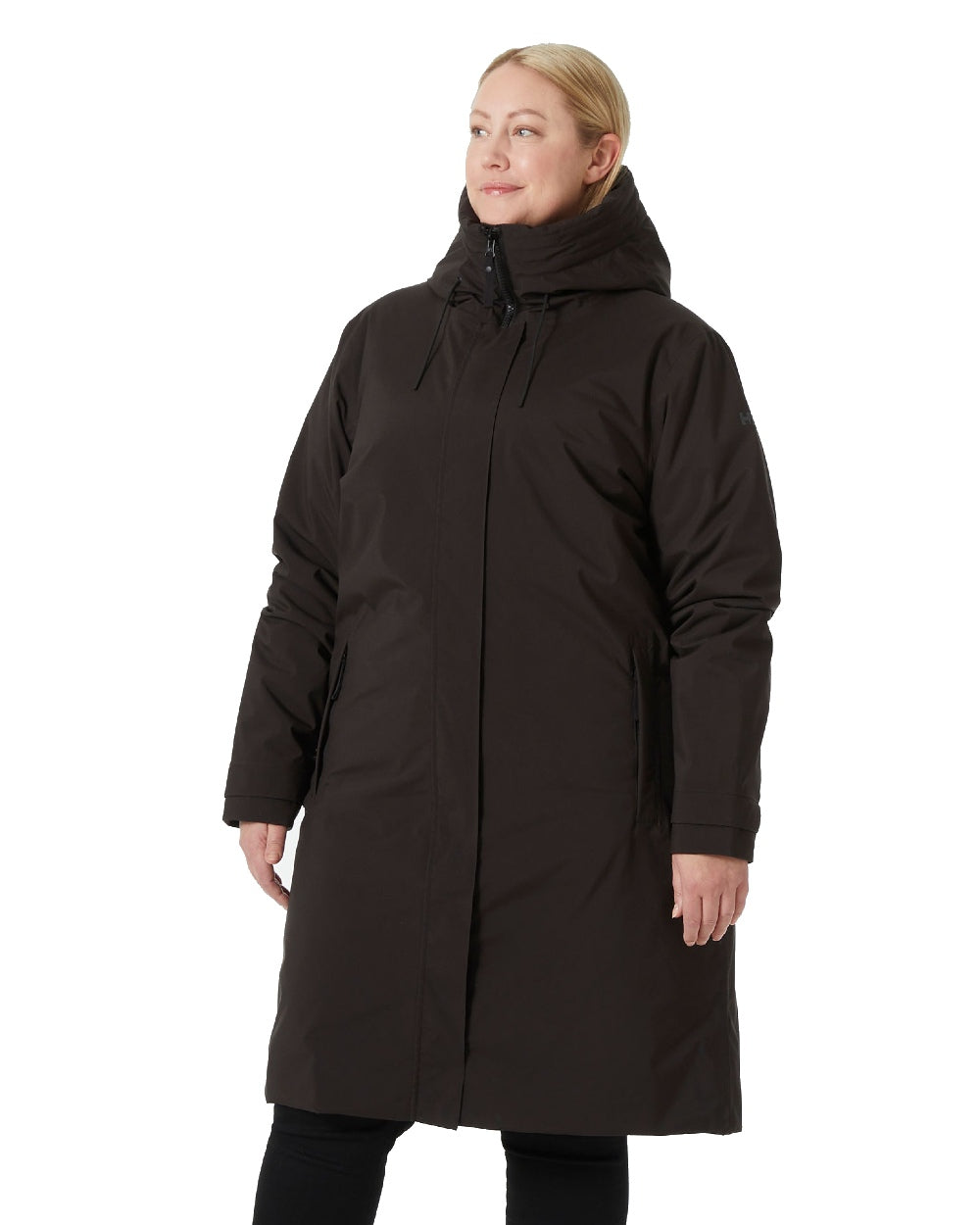 Black coloured Helly Hansen Victoria Insulated Rain Coat on white background 