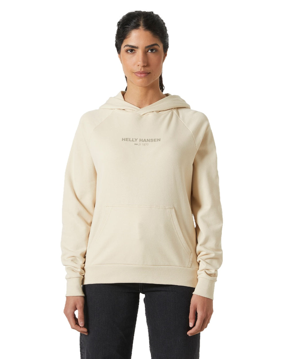 Cream coloured Helly Hansen Womens Core Hoodie on white background 