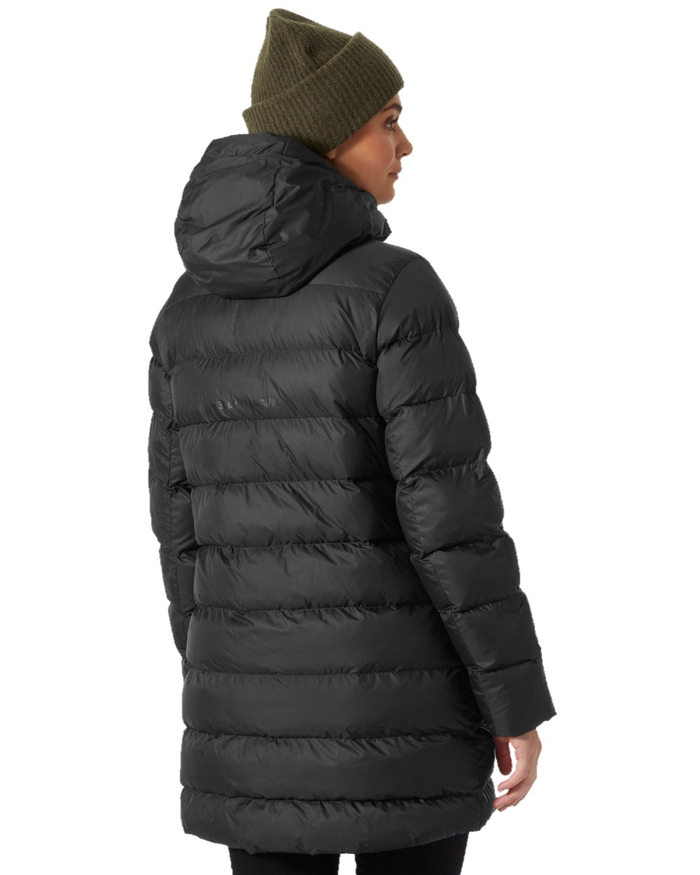 Black Coloured Helly Hansen Womens Active Puffy Parka on white background 