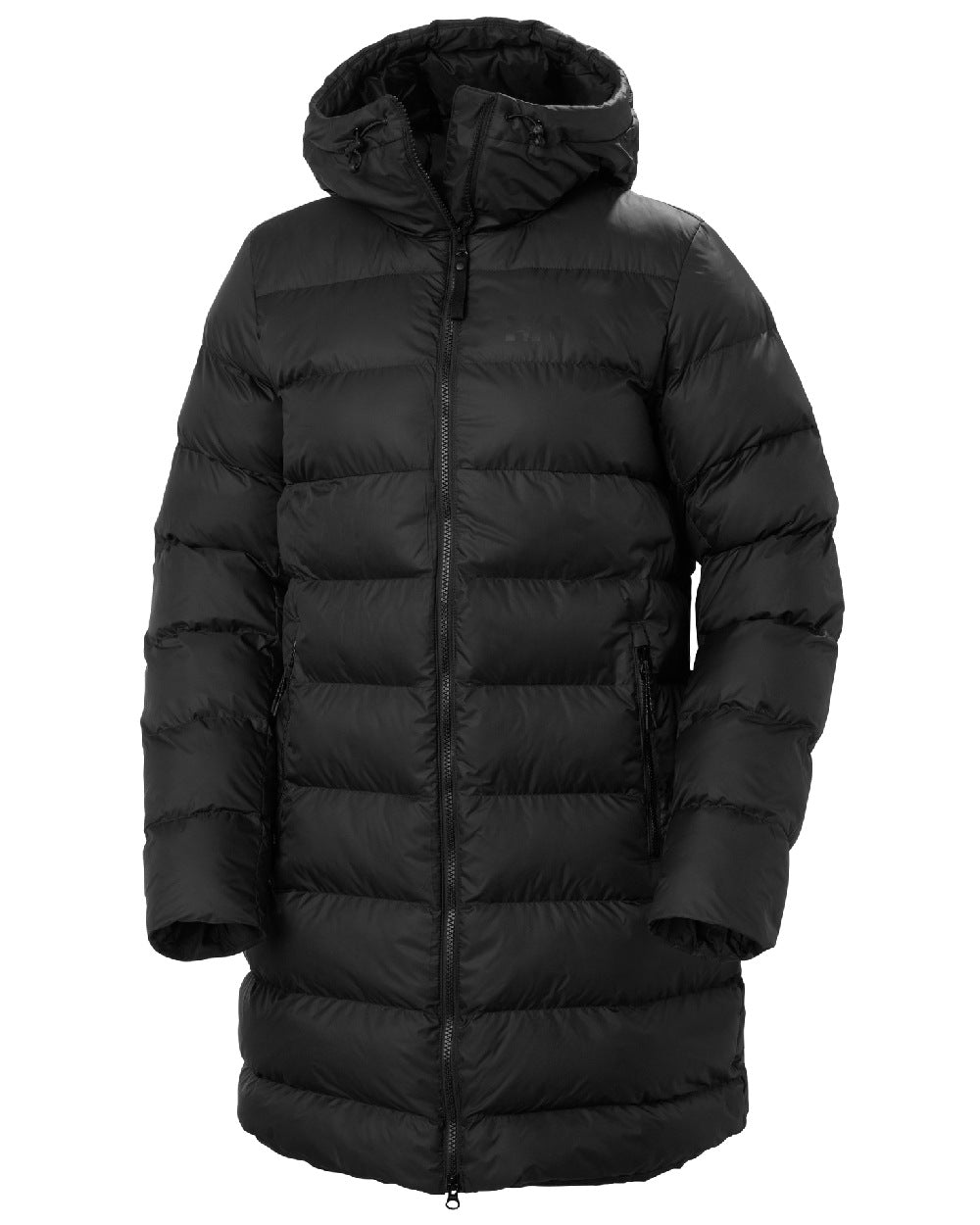 Black Coloured Helly Hansen Womens Active Puffy Parka on white background 