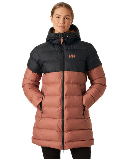 Cedarwood Coloured Helly Hansen Womens Active Puffy Parka on white background 