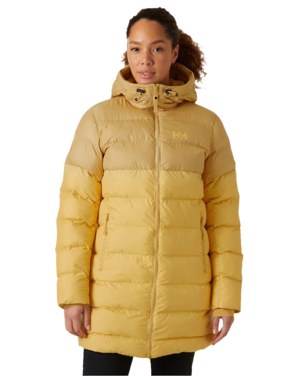 Sand Coloured Helly Hansen Womens Active Puffy Parka on white background 