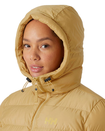 Sand Coloured Helly Hansen Womens Active Puffy Parka on white background 