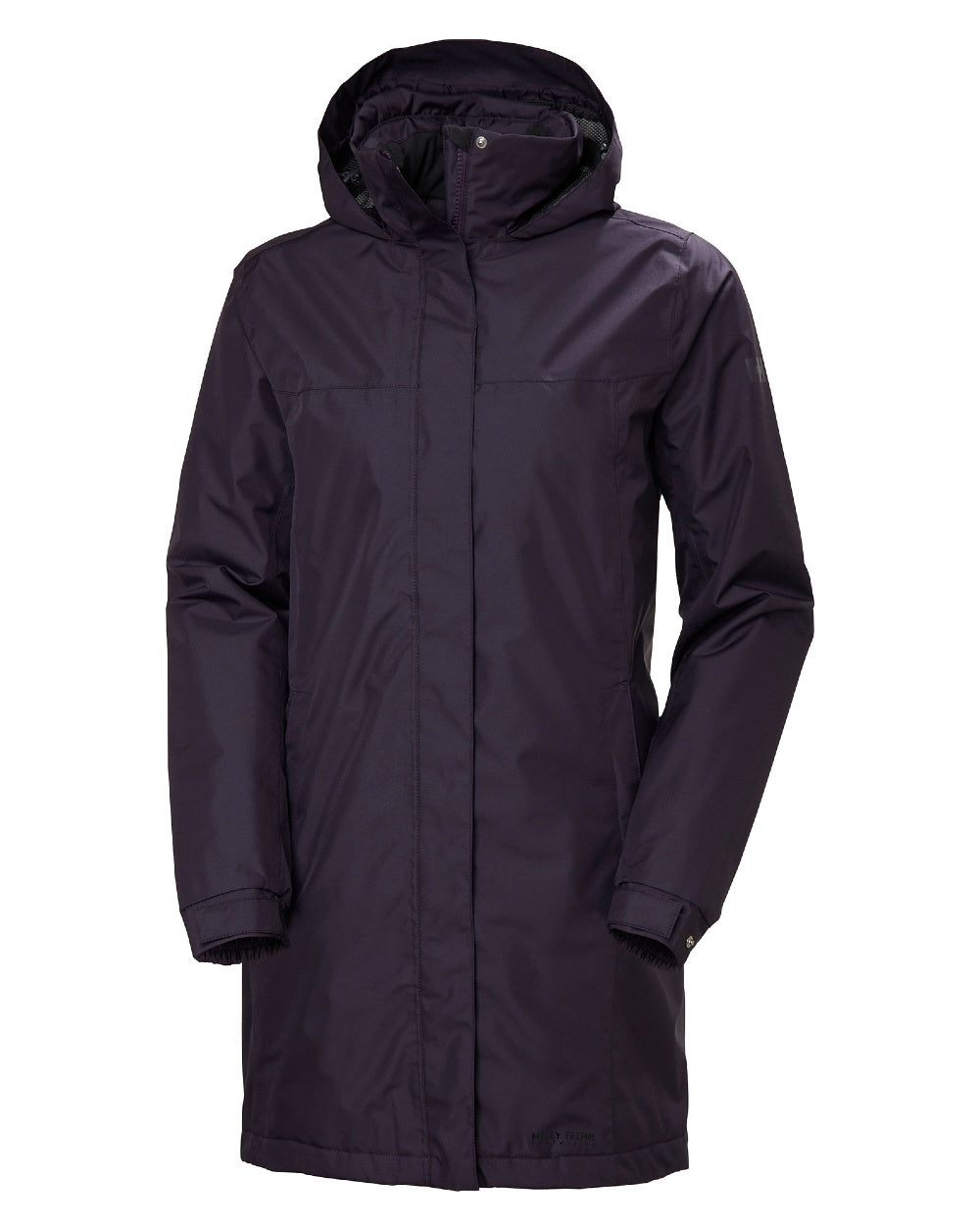 Black Grape Coloured Helly Hansen Womens Aden Insulated Rain Coat on white background 