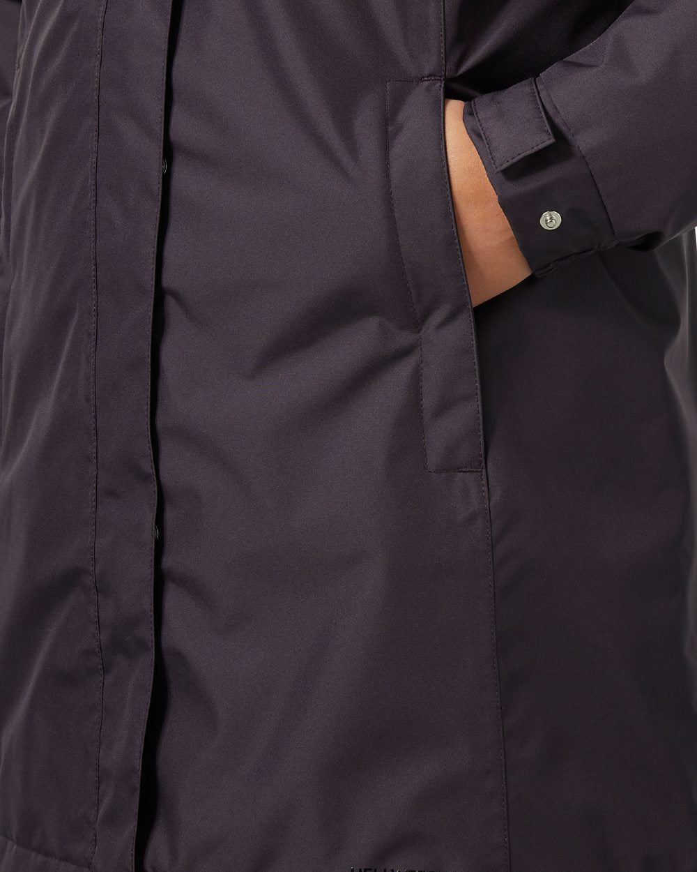 Black Grape Coloured Helly Hansen Womens Aden Insulated Rain Coat on white background 