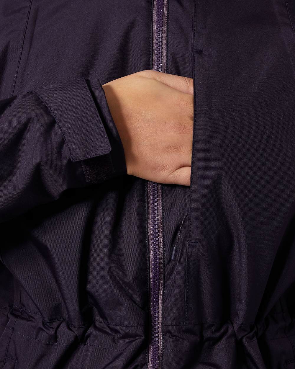 Black Grape Coloured Helly Hansen Womens Aden Insulated Rain Coat on white background 