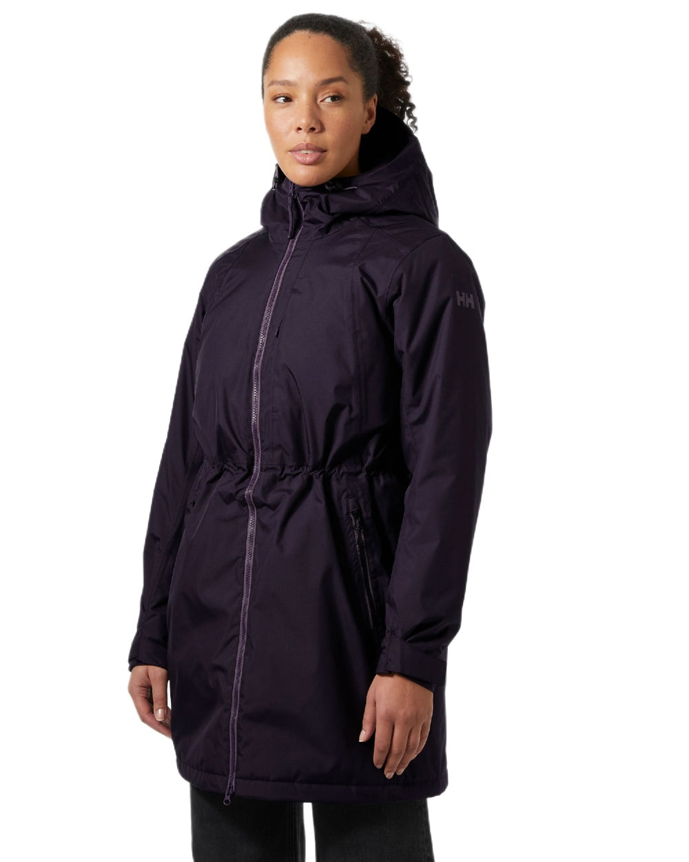 Black Grape Coloured Helly Hansen Womens Aden Insulated Rain Coat on white background 