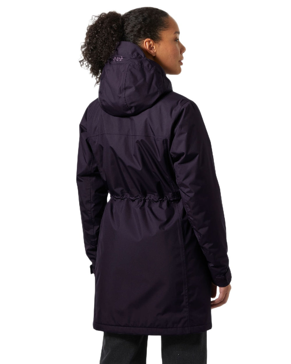 Black Grape Coloured Helly Hansen Womens Aden Insulated Rain Coat on white background 