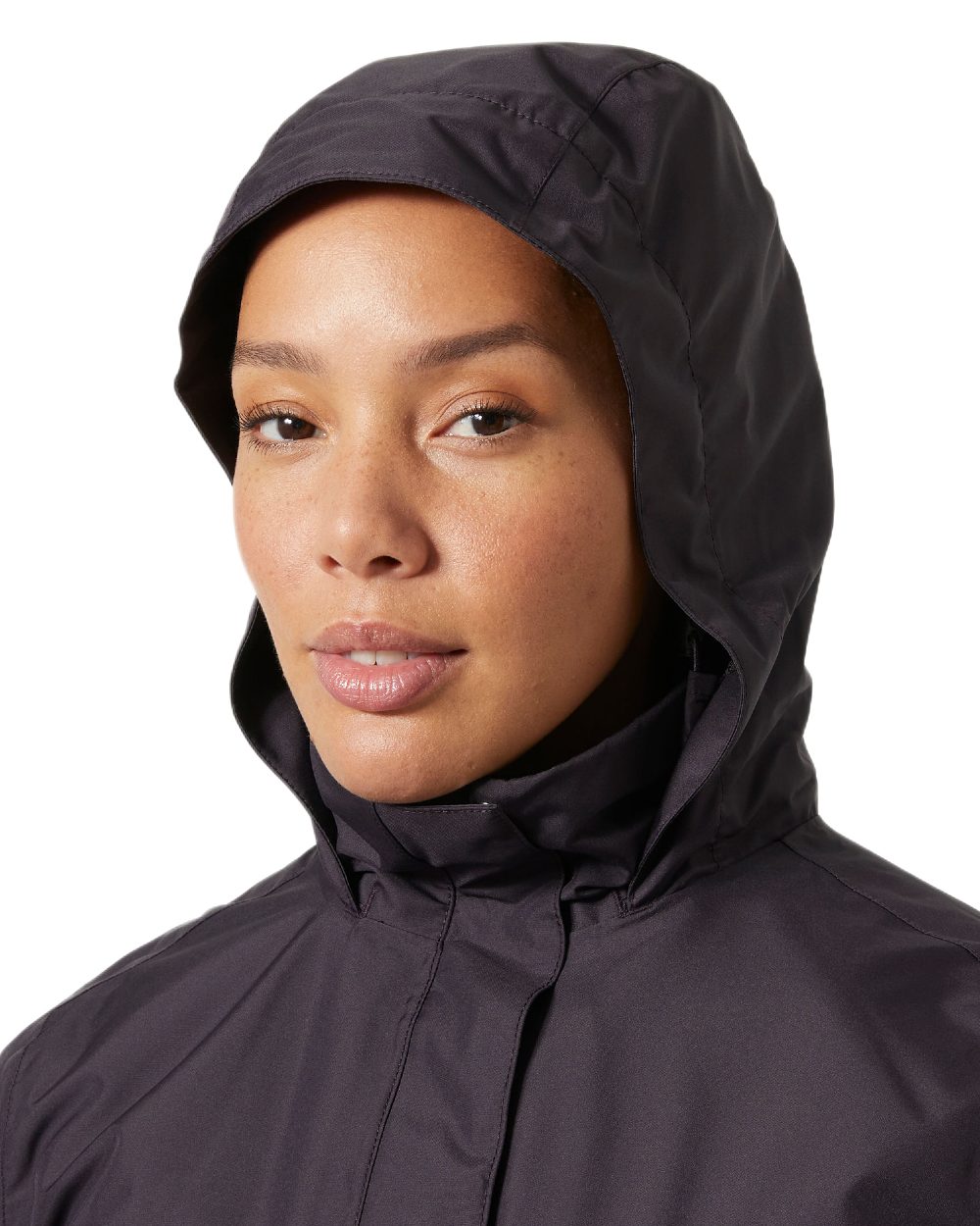 Black Grape Coloured Helly Hansen Womens Aden Insulated Rain Coat on white background 