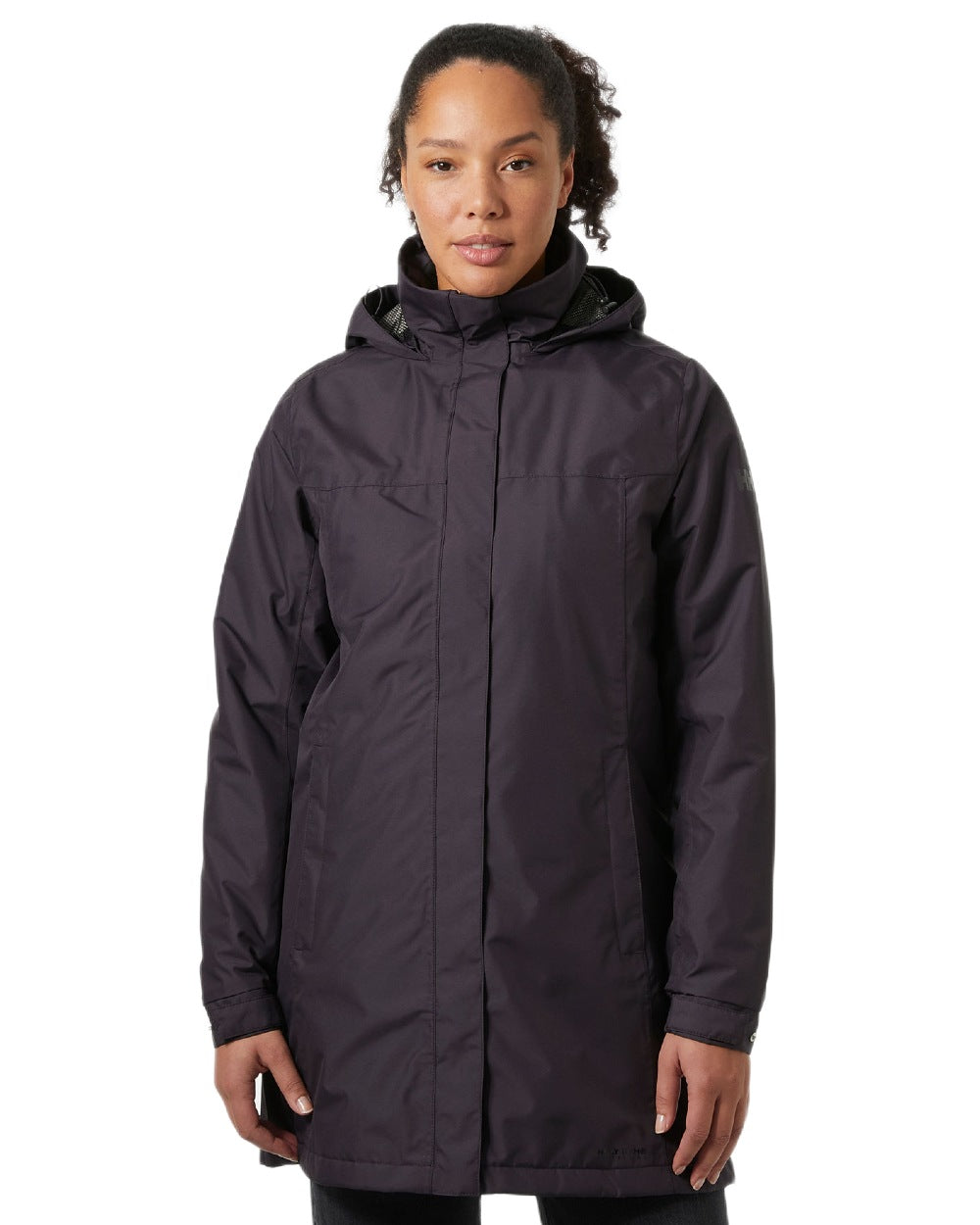 Black Grape Coloured Helly Hansen Womens Aden Insulated Rain Coat on white background 