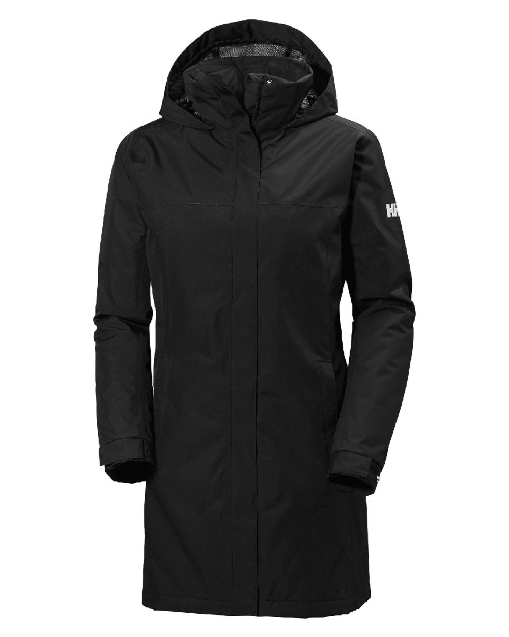 Black Coloured Helly Hansen Womens Aden Insulated Rain Coat on white background 
