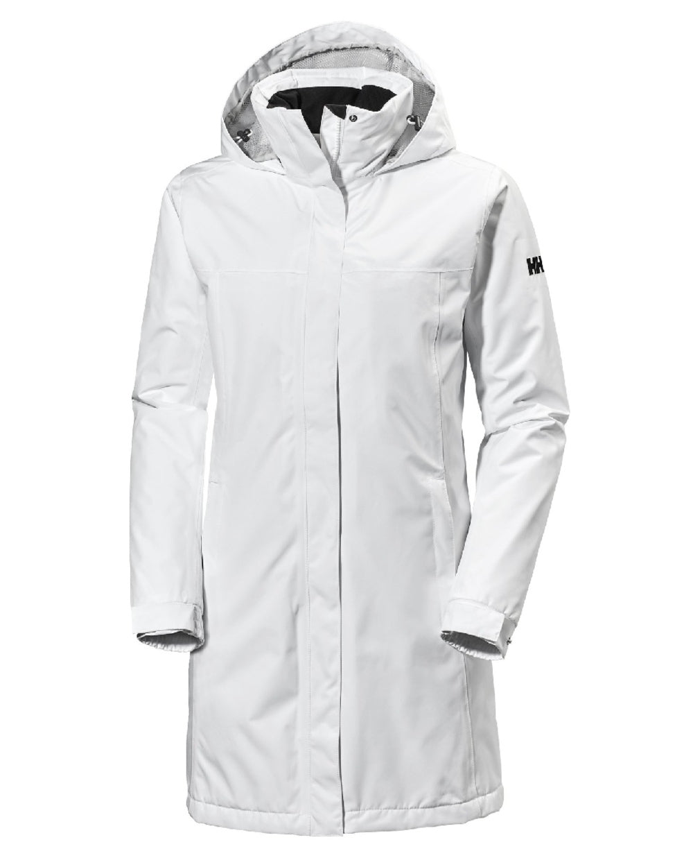 White Coloured Helly Hansen Womens Aden Insulated Rain Coat on white background 