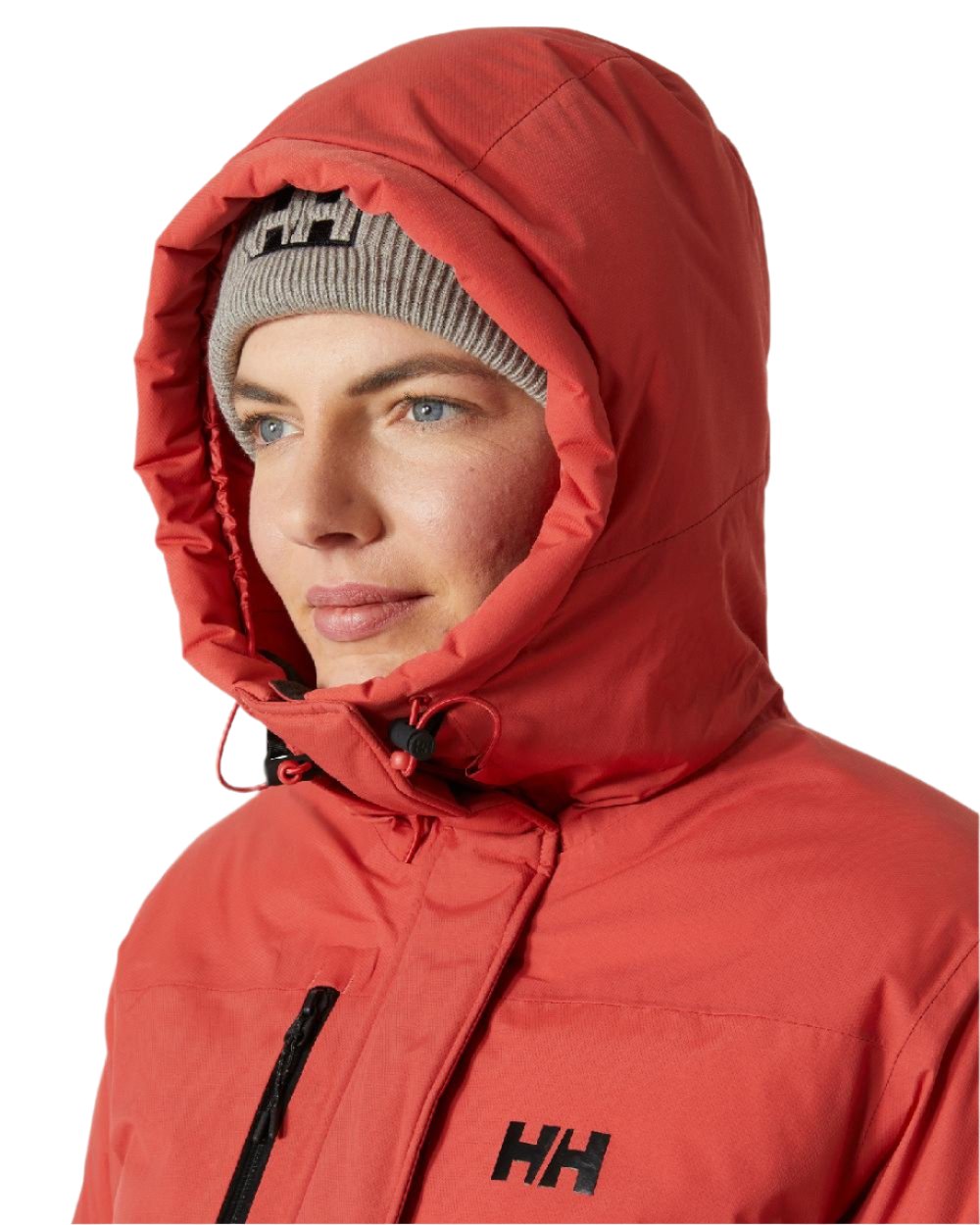 Poppy Red coloured Helly Hansen Womens Adore Helly Tech Parka on white background 