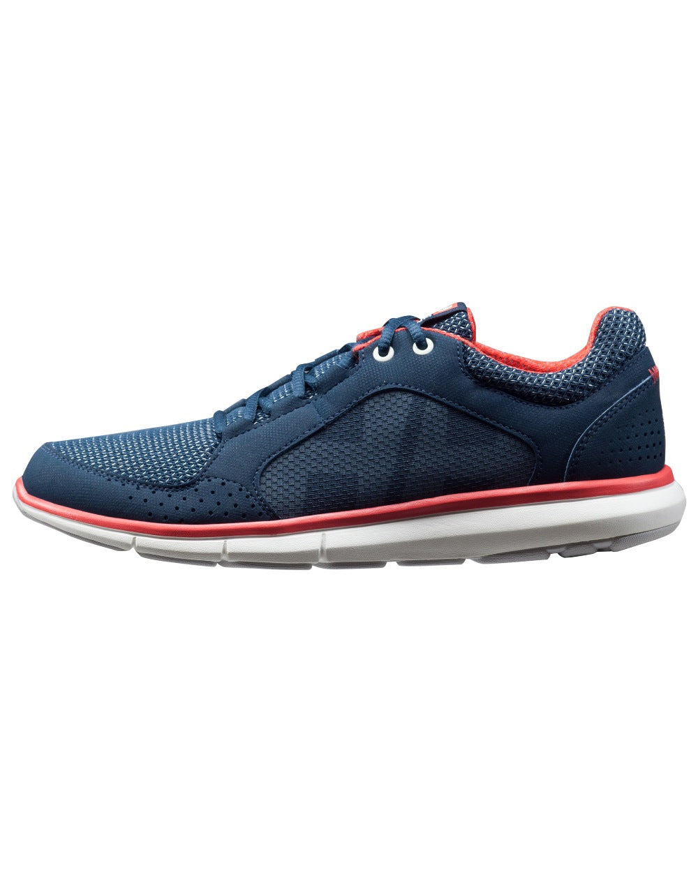 Navy Off Coloured Helly Hansen Womens Ahiga V4 HP Aqua Trainers on White Background

