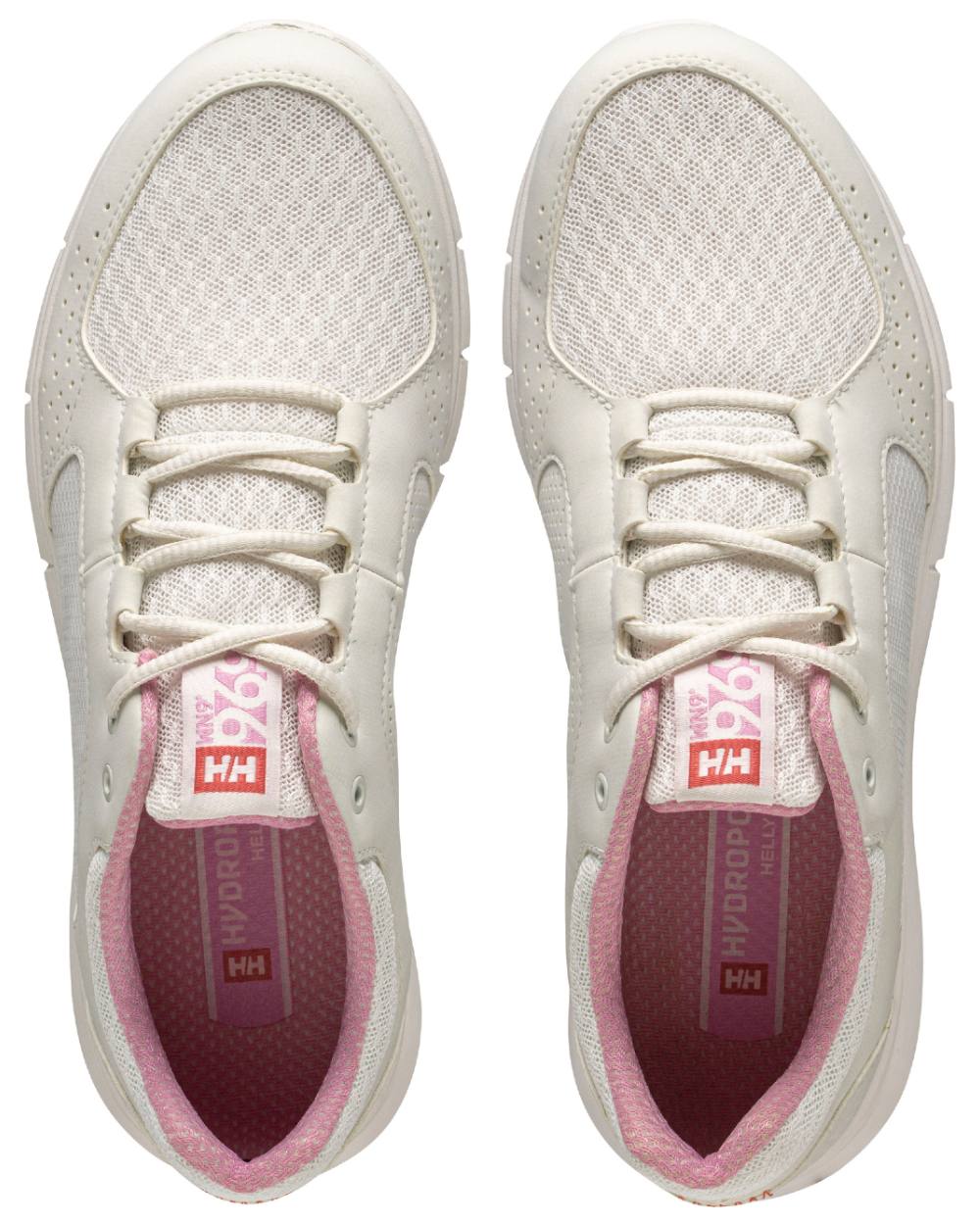 Off White Pink Sorbet Coloured Helly Hansen Womens Ahiga V4 HP Aqua Trainers on White Background
