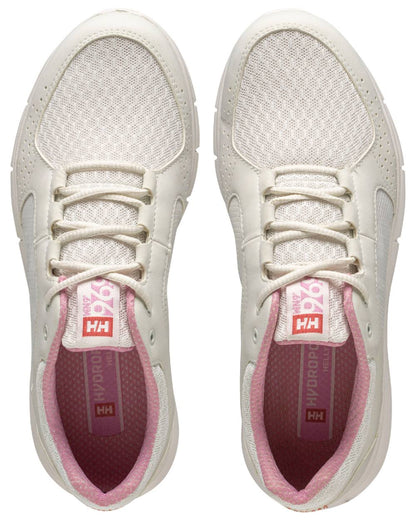 Off White Pink Sorbet Coloured Helly Hansen Womens Ahiga V4 HP Aqua Trainers on White Background
