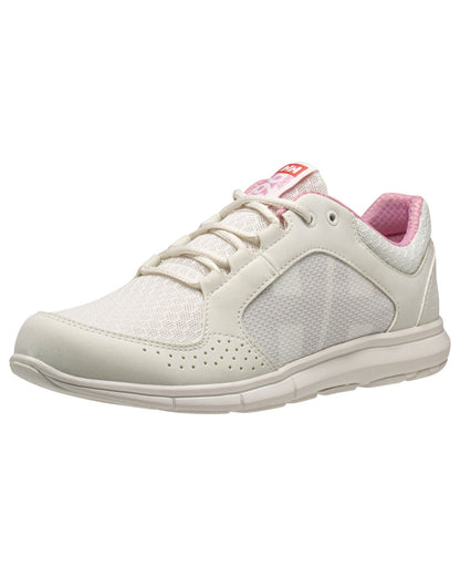 Off White Pink Sorbet Coloured Helly Hansen Womens Ahiga V4 HP Aqua Trainers on White Background
