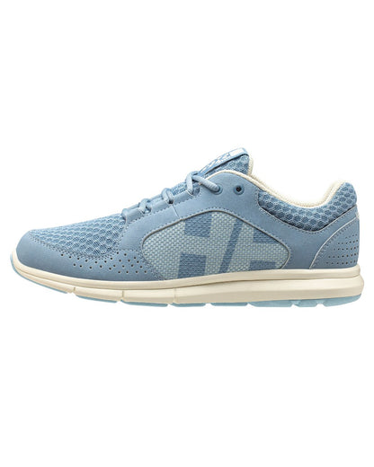 Windy Blue Coloured Helly Hansen Womens Ahiga V4 HP Aqua Trainers on White Background

