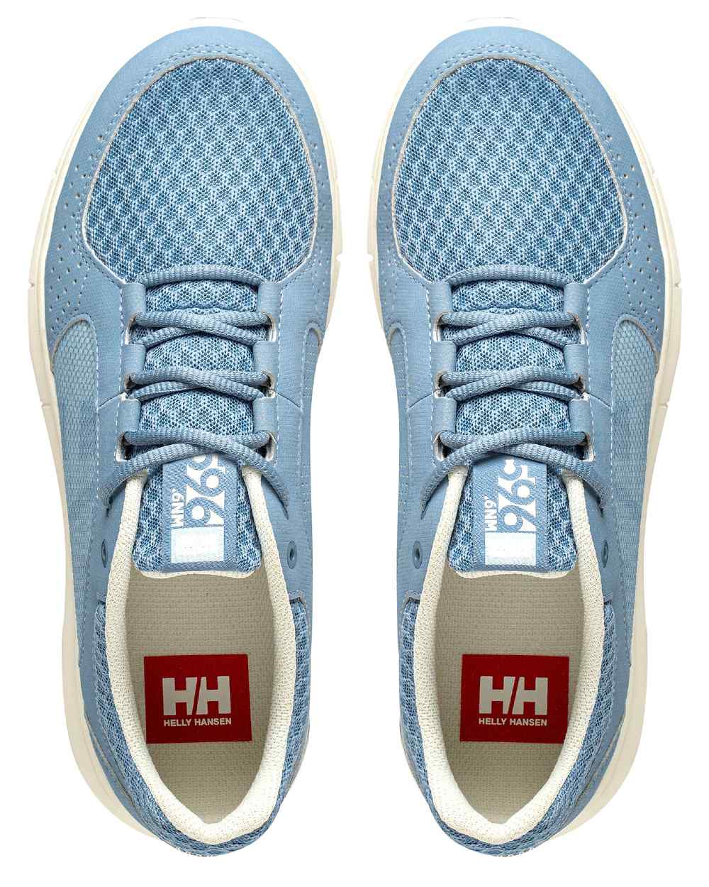 Windy Blue Coloured Helly Hansen Womens Ahiga V4 HP Aqua Trainers on White Background
