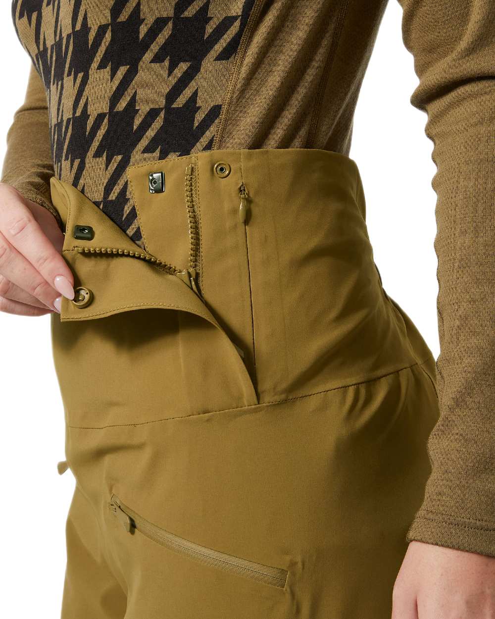 Sepia Coloured Helly Hansen Womens Alphelia High Waist Insulated Pants on white background 