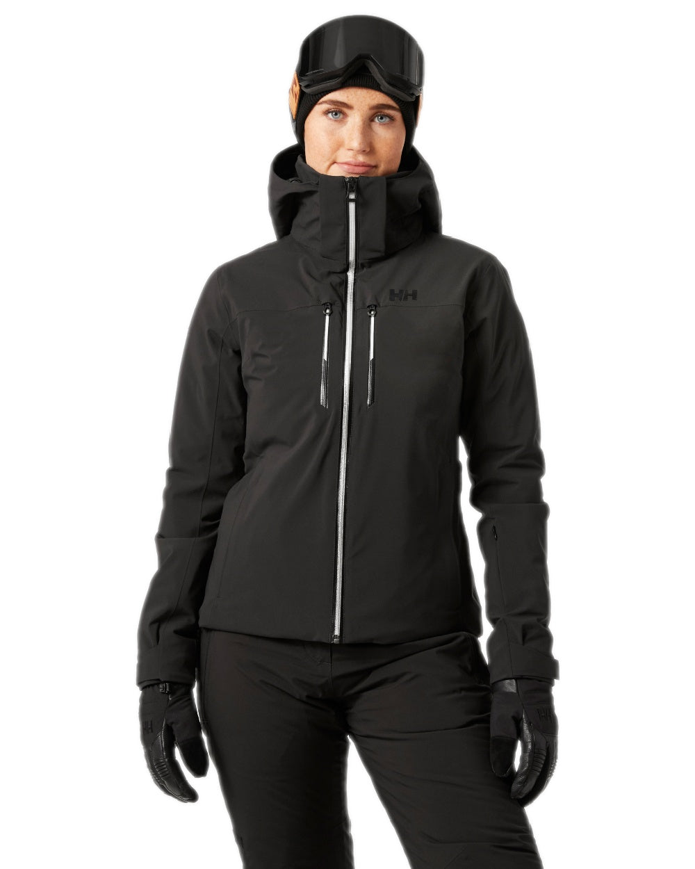 Black Coloured Helly Hansen Womens Alphelia Lifaloft Ski Jacket on white background 