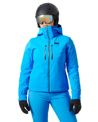 Cyan Coloured Helly Hansen Womens Alphelia Lifaloft Ski Jacket on white background 