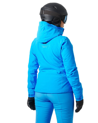 Cyan Coloured Helly Hansen Womens Alphelia Lifaloft Ski Jacket on white background 