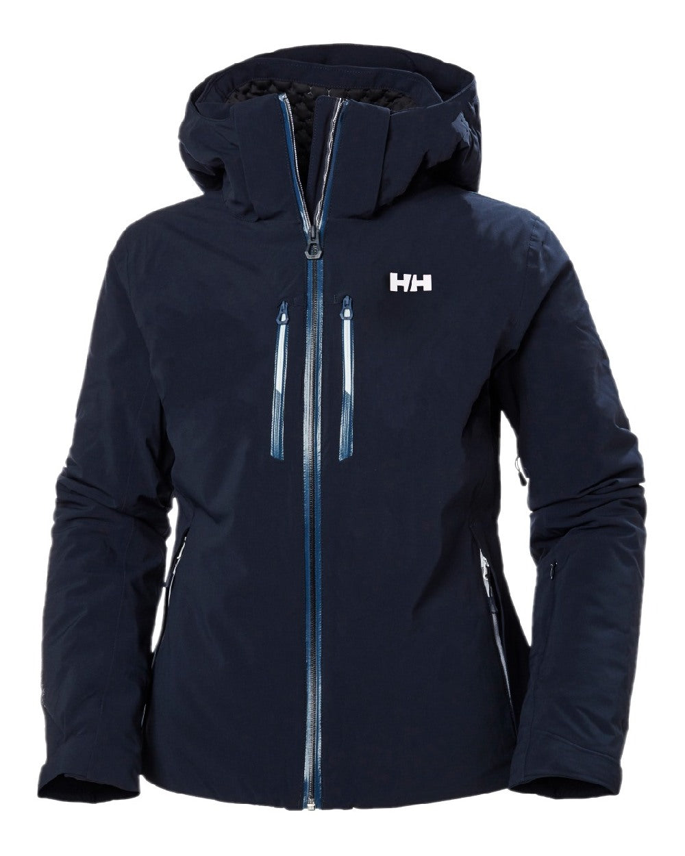 Navy Coloured Helly Hansen Womens Alphelia Lifaloft Ski Jacket on white background 