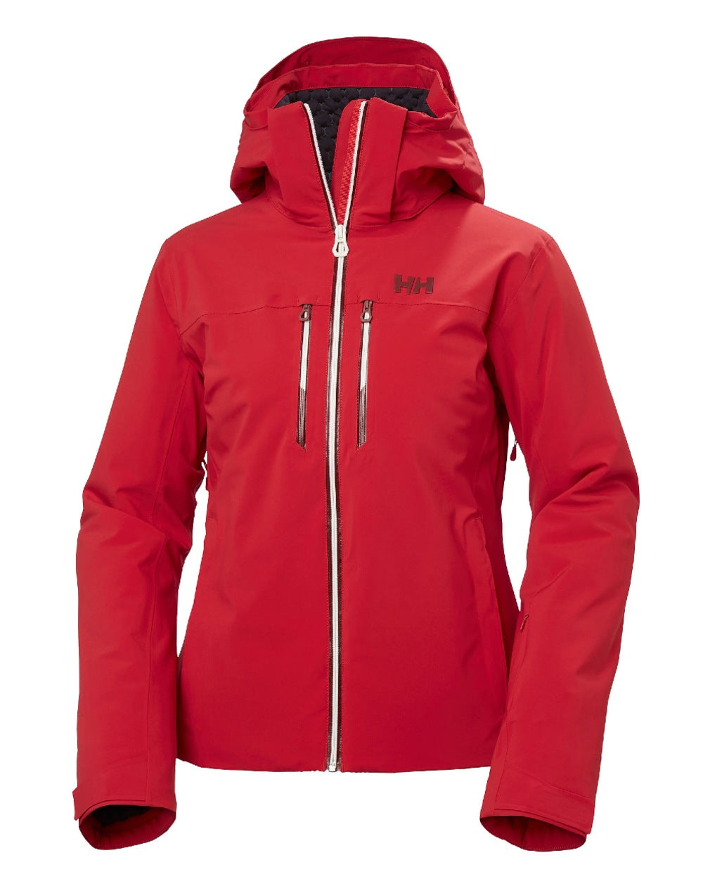 Red Coloured Helly Hansen Womens Alphelia Lifaloft Ski Jacket on white background 