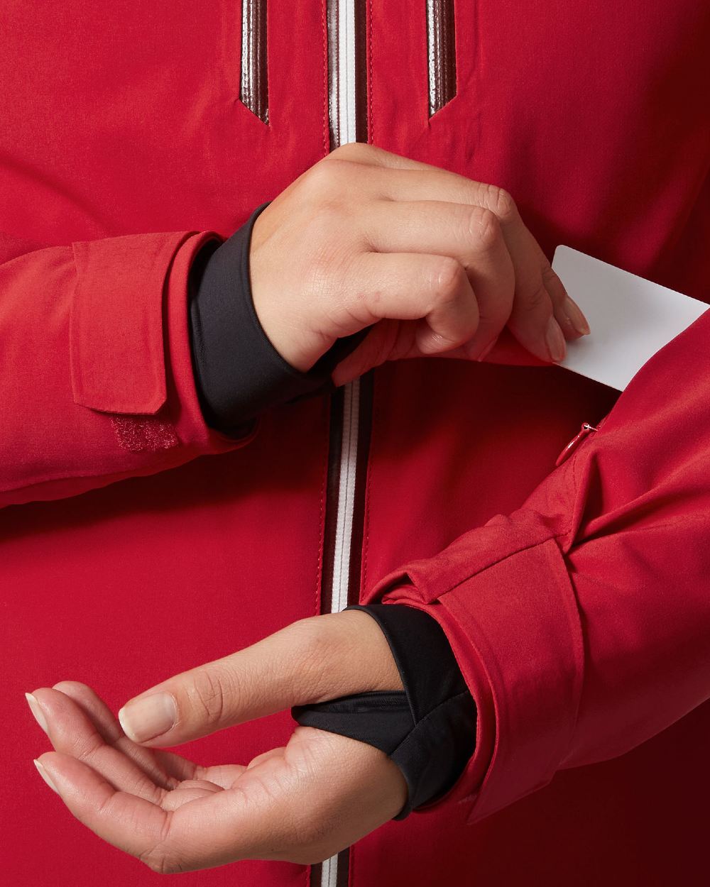 Red Coloured Helly Hansen Womens Alphelia Lifaloft Ski Jacket on white background 