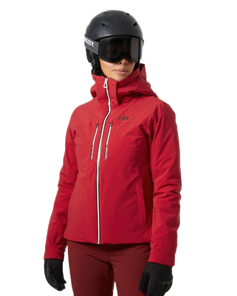 Red Coloured Helly Hansen Womens Alphelia Lifaloft Ski Jacket on white background 