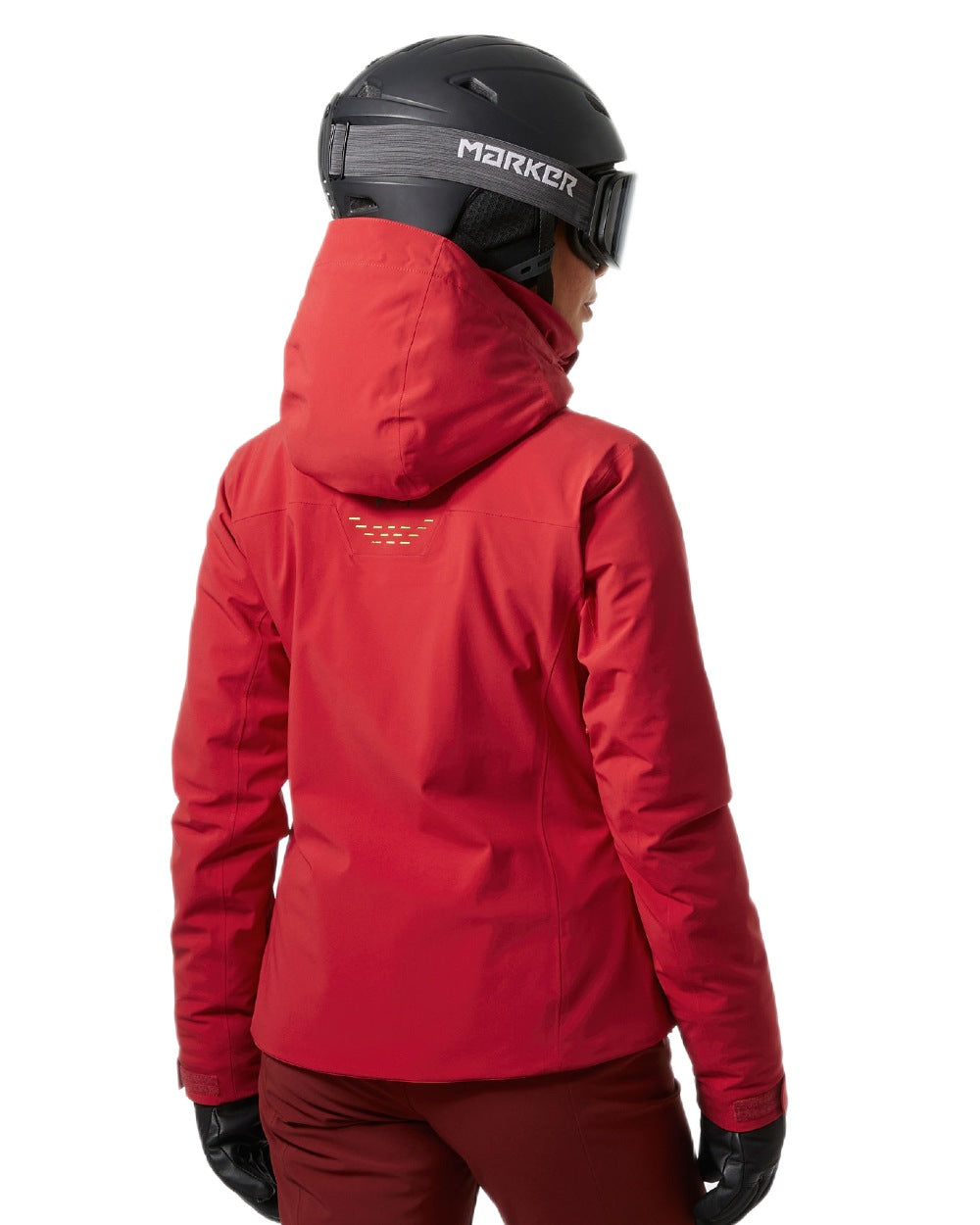 Red Coloured Helly Hansen Womens Alphelia Lifaloft Ski Jacket on white background 