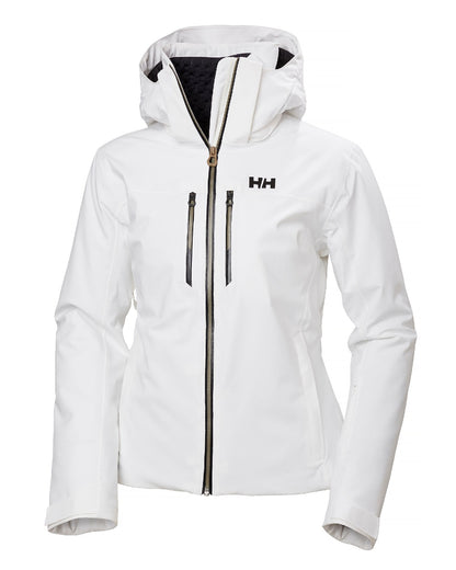 White Coloured Helly Hansen Womens Alphelia Lifaloft Ski Jacket on white background 