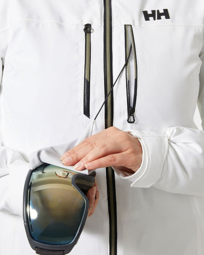 White Coloured Helly Hansen Womens Alphelia Lifaloft Ski Jacket on white background 