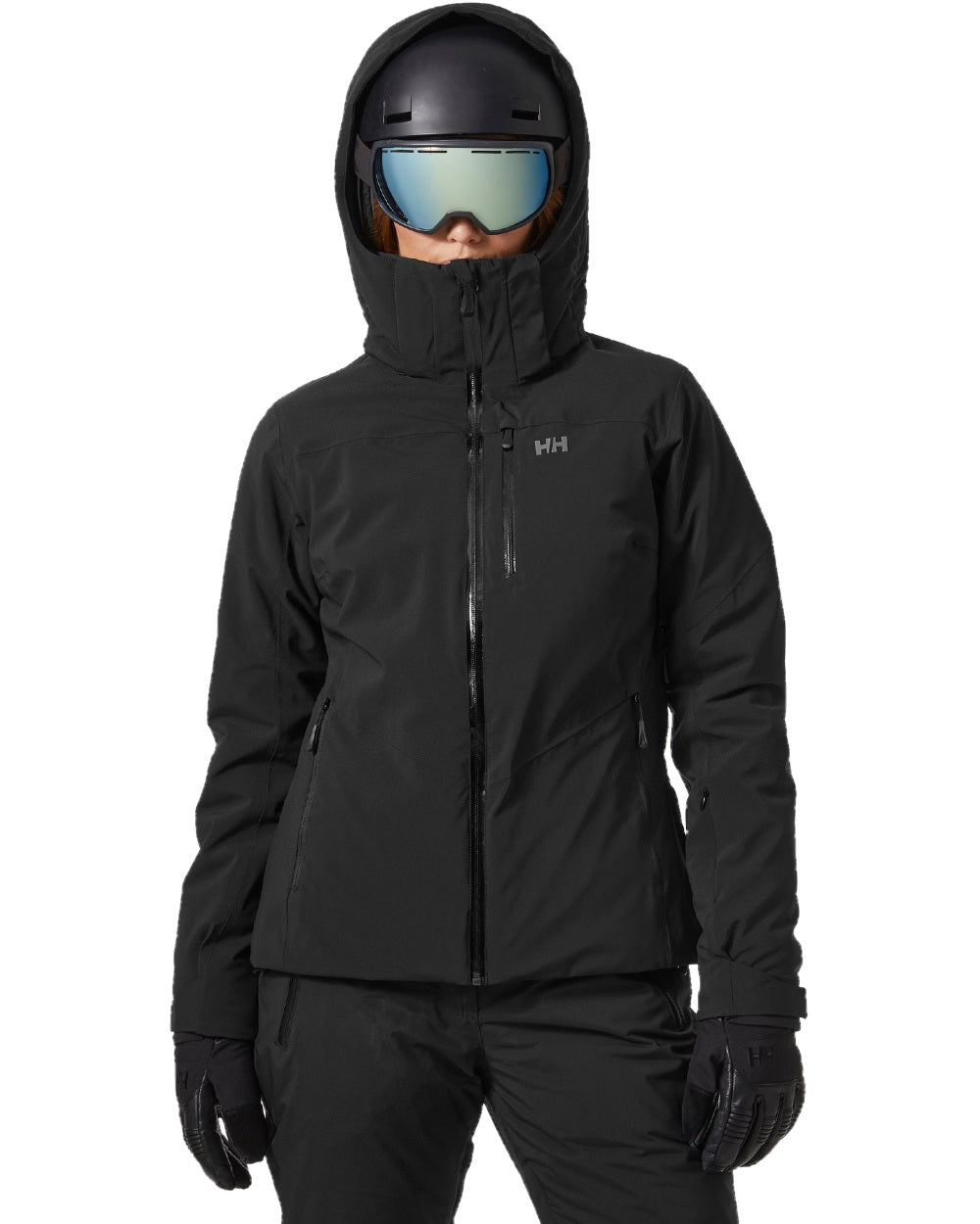 Black Coloured Helly Hansen Womens Alphelia Ski Jacket on white background 