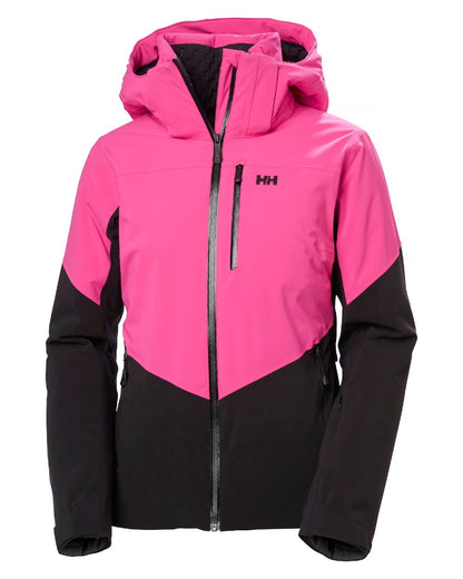 Dragon Fruit Black Coloured Helly Hansen Womens Alphelia Ski Jacket on white background 